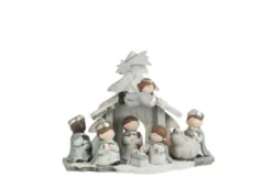Kerststal Hout/poly Grijs Medium